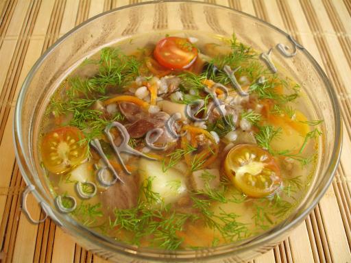 Гречневый суп с сердечками и грибами